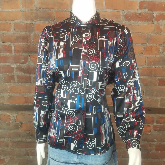 VTG Diane Von Furstenberg Women's Blouse Geometric - Picture 2 of 7